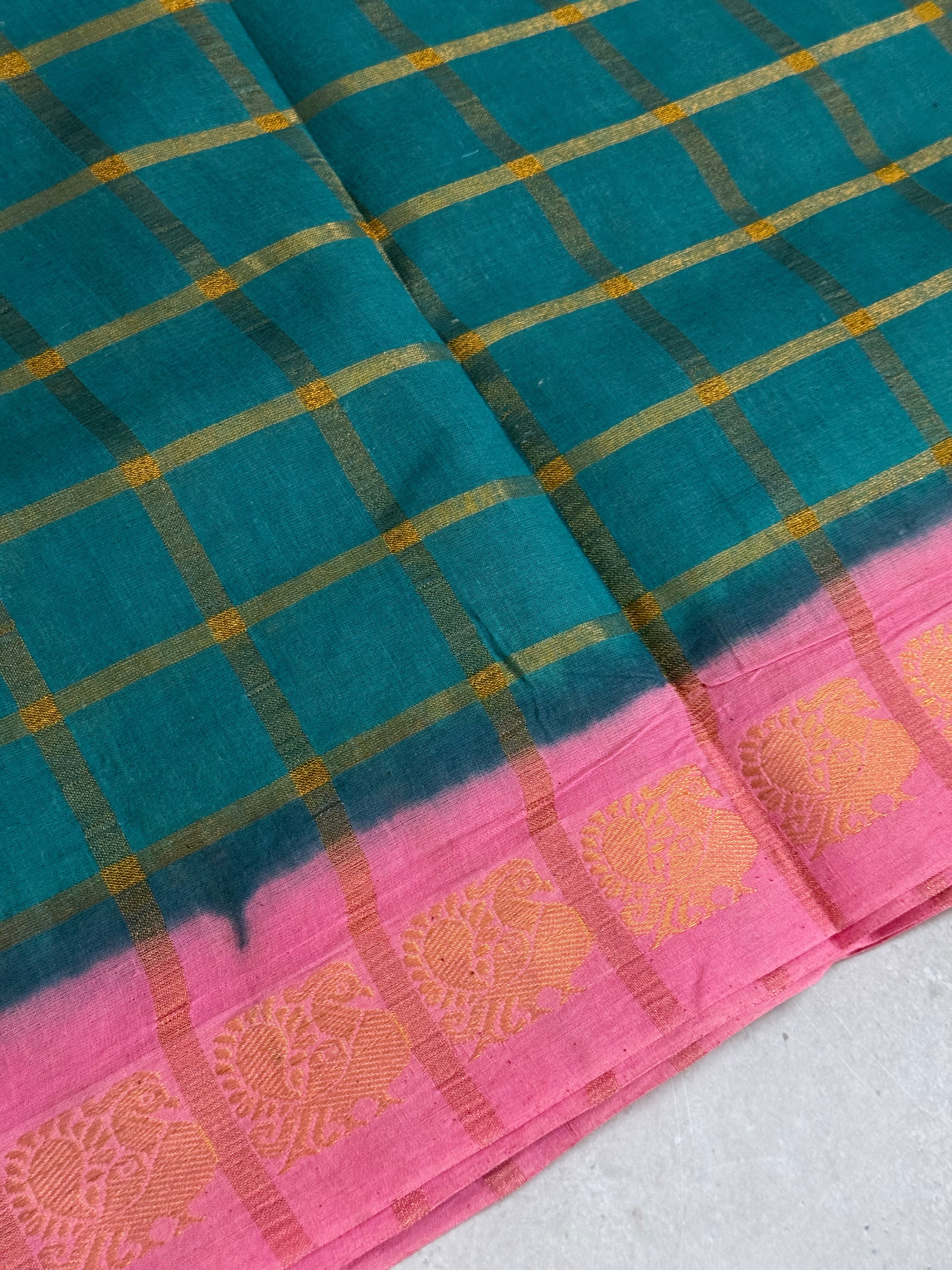 Alamelu | Blue and Pink Sungudi Cotton Saree