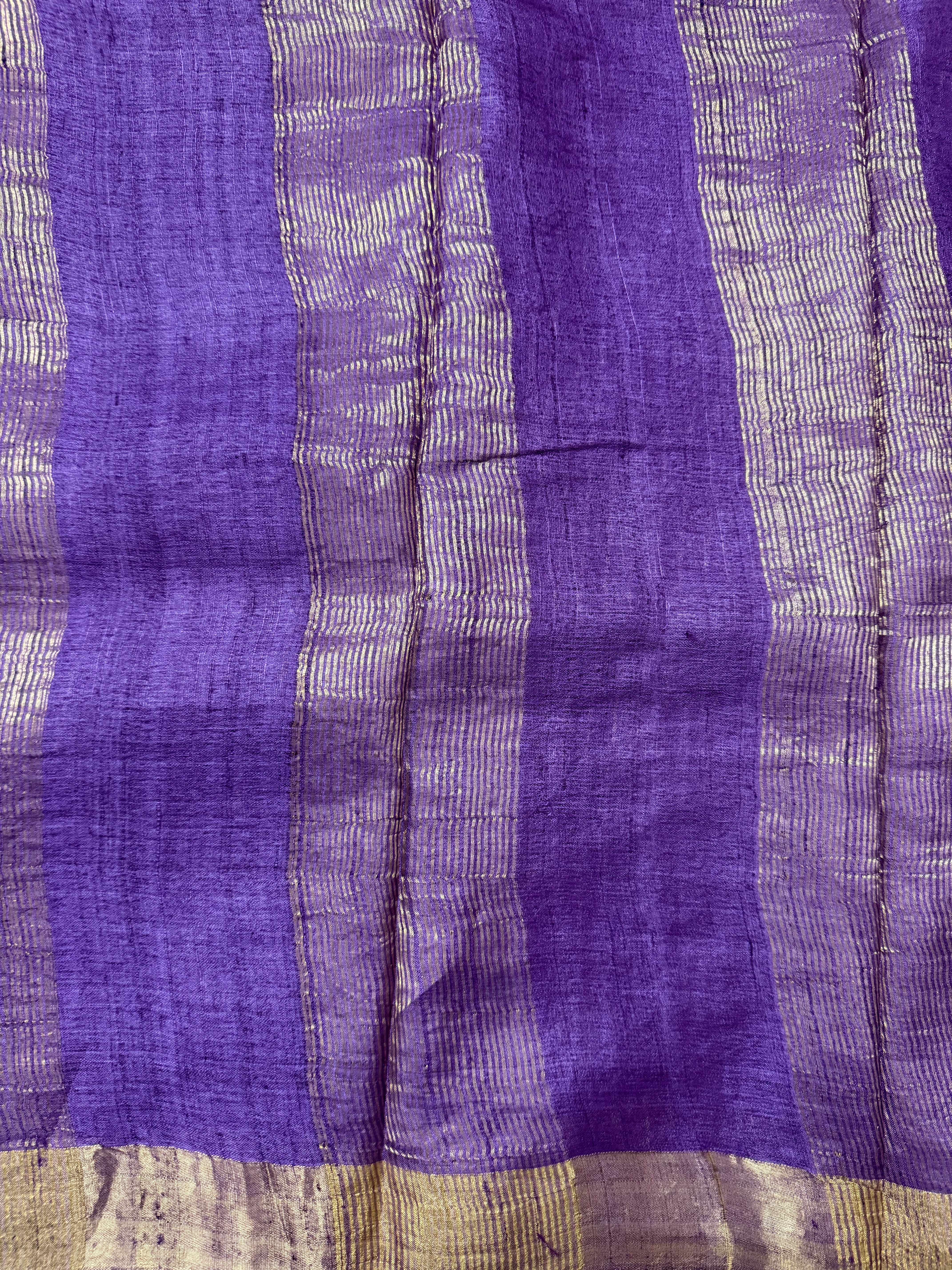 Bhanaavi | Purple Block Printed Tussar Silk Saree
