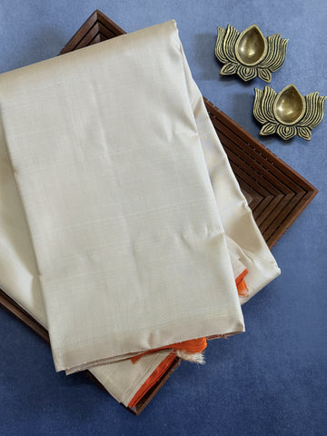 Charunetra | White and Orange Kanjivaram Silk Saree