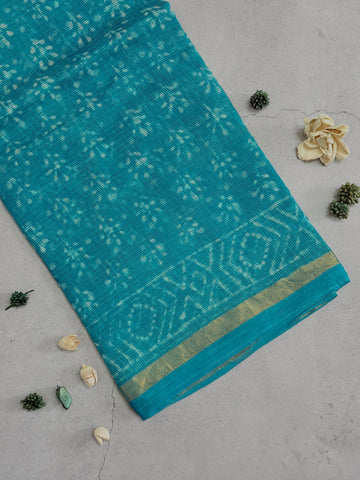 Devasena | Blue Block Printed Kota Saree