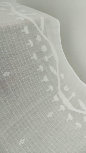 Pearl White Handwoven Jamdani Blouse Fabric