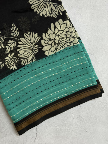 Heera | Black and Turquoise Printed Chanderi Saree