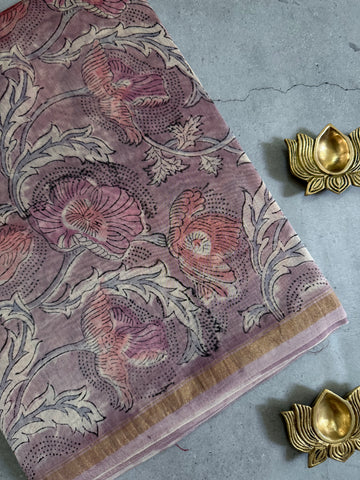 Aadhya | Pink and white chanderi silk cotton saree