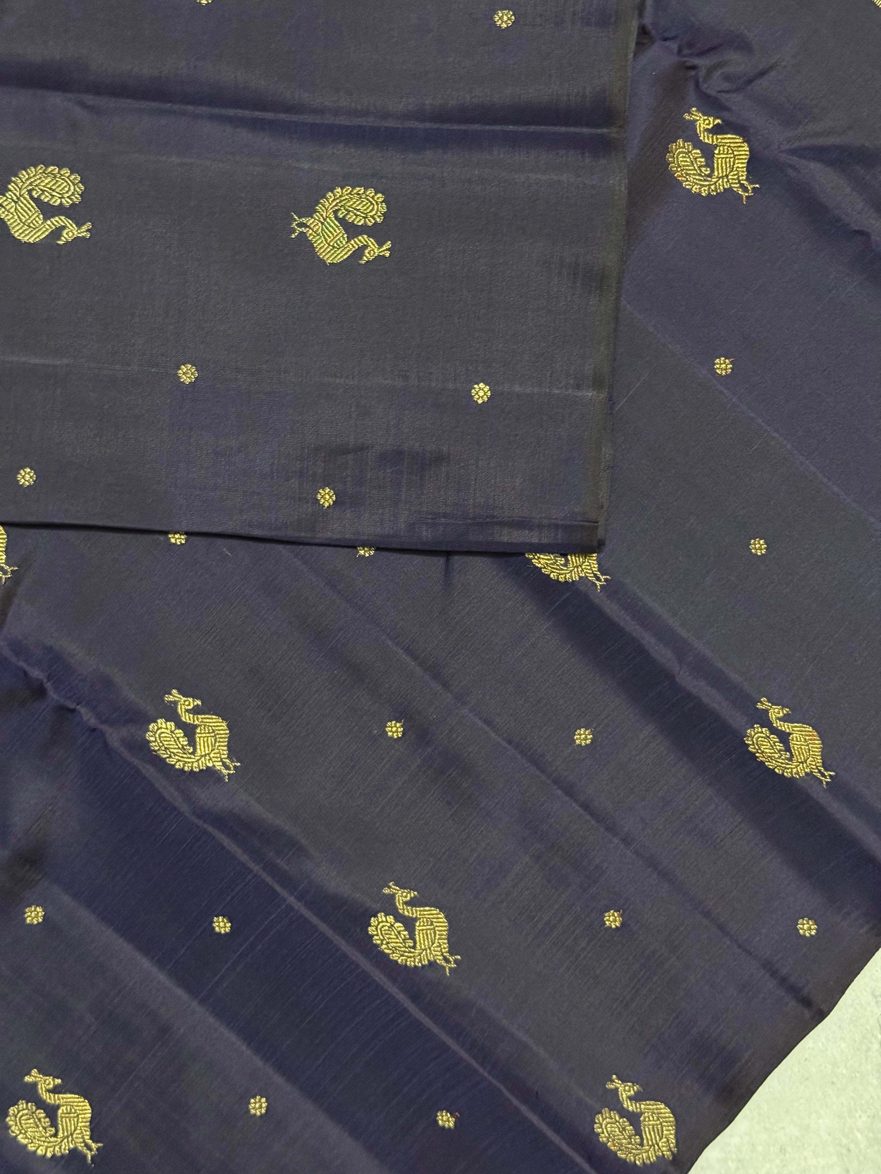 Shanaya | Navy Blue and Red Kanjivaram Silk Saree