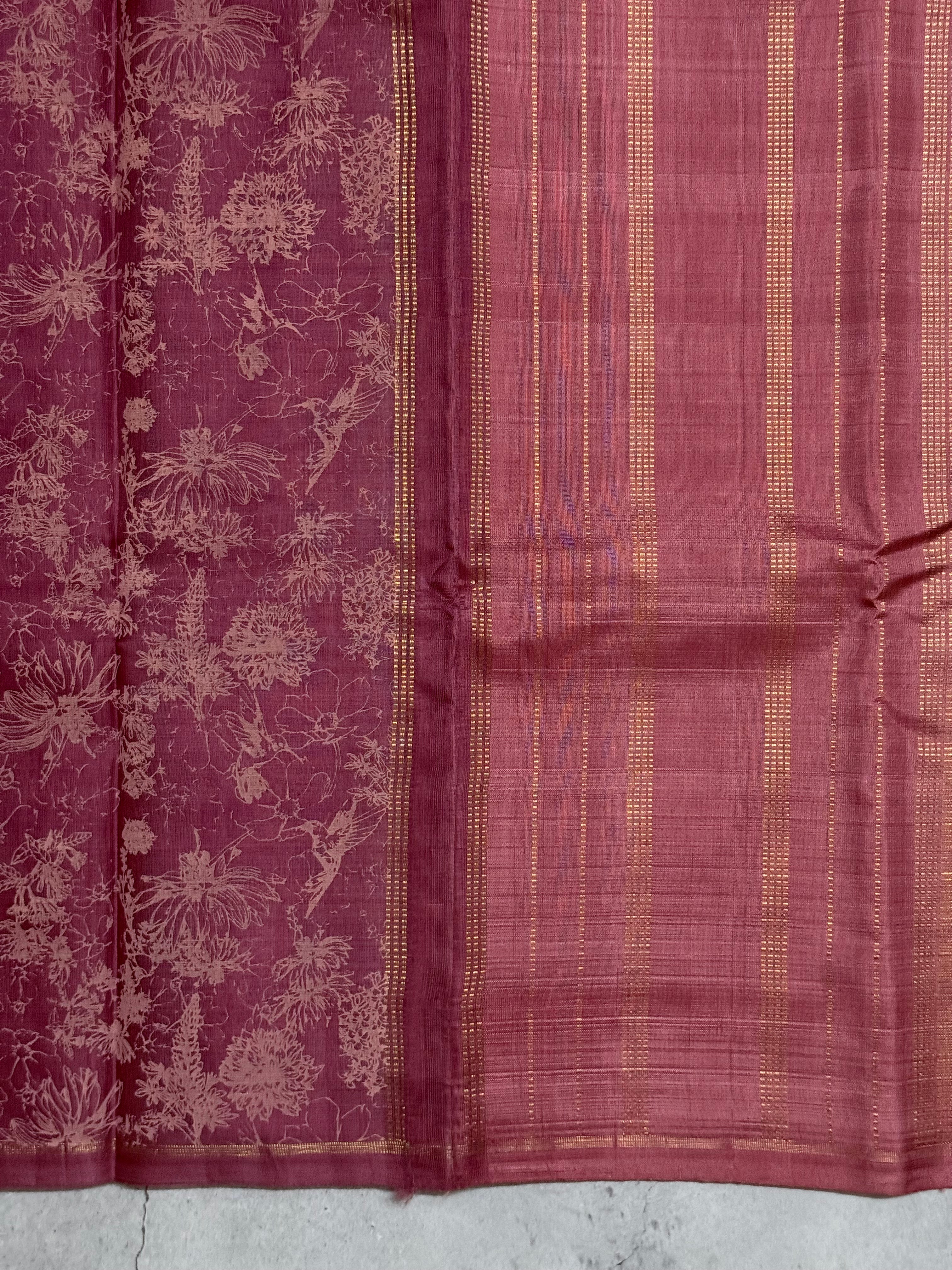 Adhiti | Onion Pink Printed Kanjivaram Kora Silk Saree