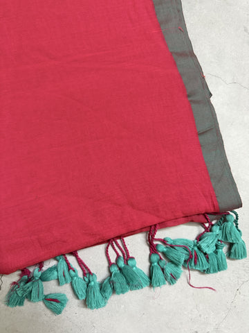 Alaya | Red and Blue Mul Cotton Saree
