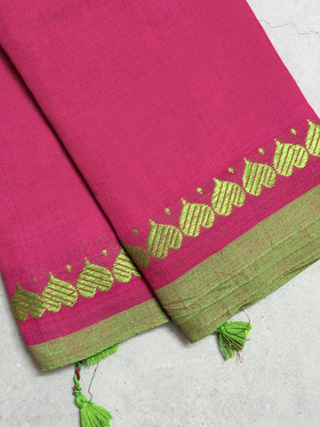 Roja | Pink and Green Cotton Saree