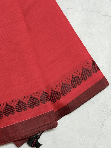 Syna | Red and Black Cotton Saree