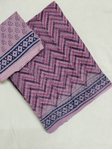 Anshula | Pink Block Printed Kota Saree