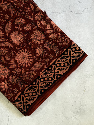 Sahasra | Maroon Block Printed Mul Cotton Saree