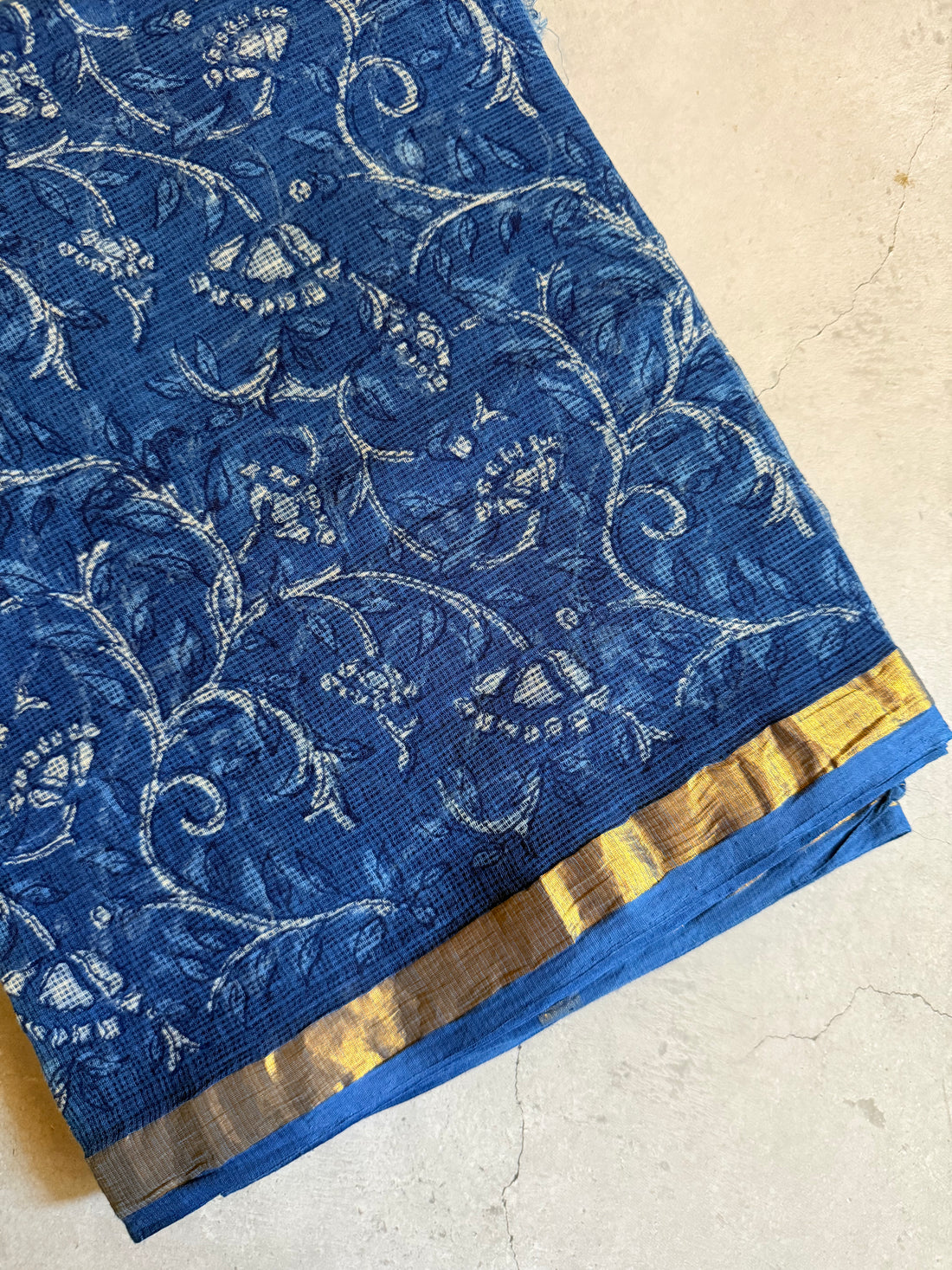 Neelantara | Indigo Block Floral Printed Kota Saree