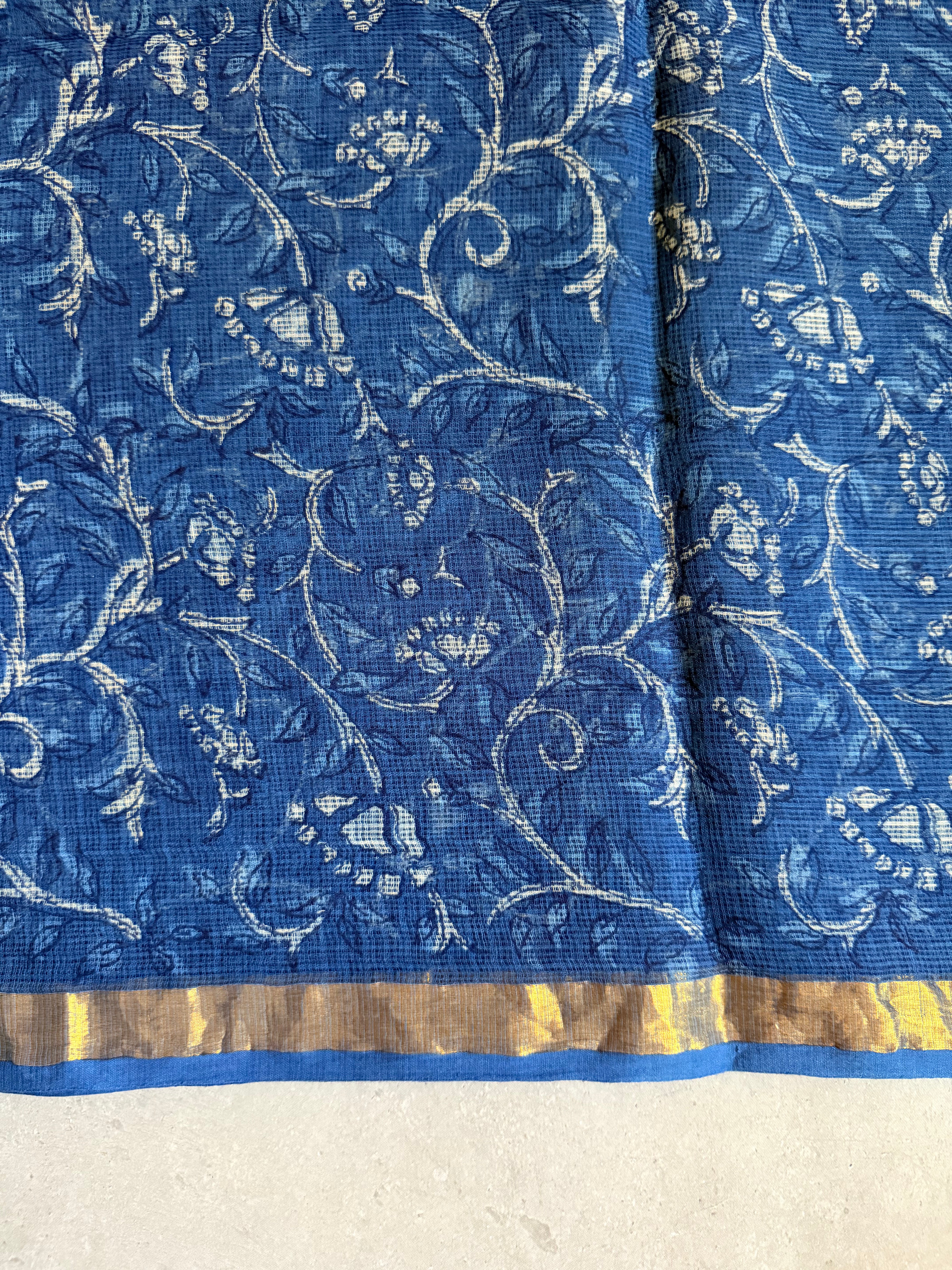 Neelantara | Indigo Block Floral Printed Kota Saree