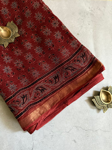 Rudhrika | Ajrakh Hand Block Printed Kota Saree