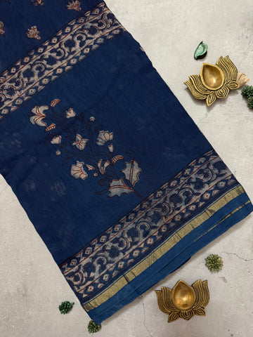 mrittika | Indigo Akola Block Printed Chanderi Saree
