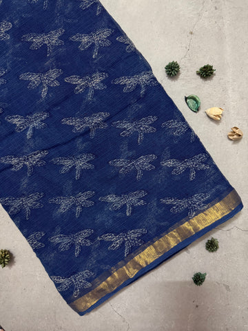 Vilasya | Indigo Block Printed Kota Saree