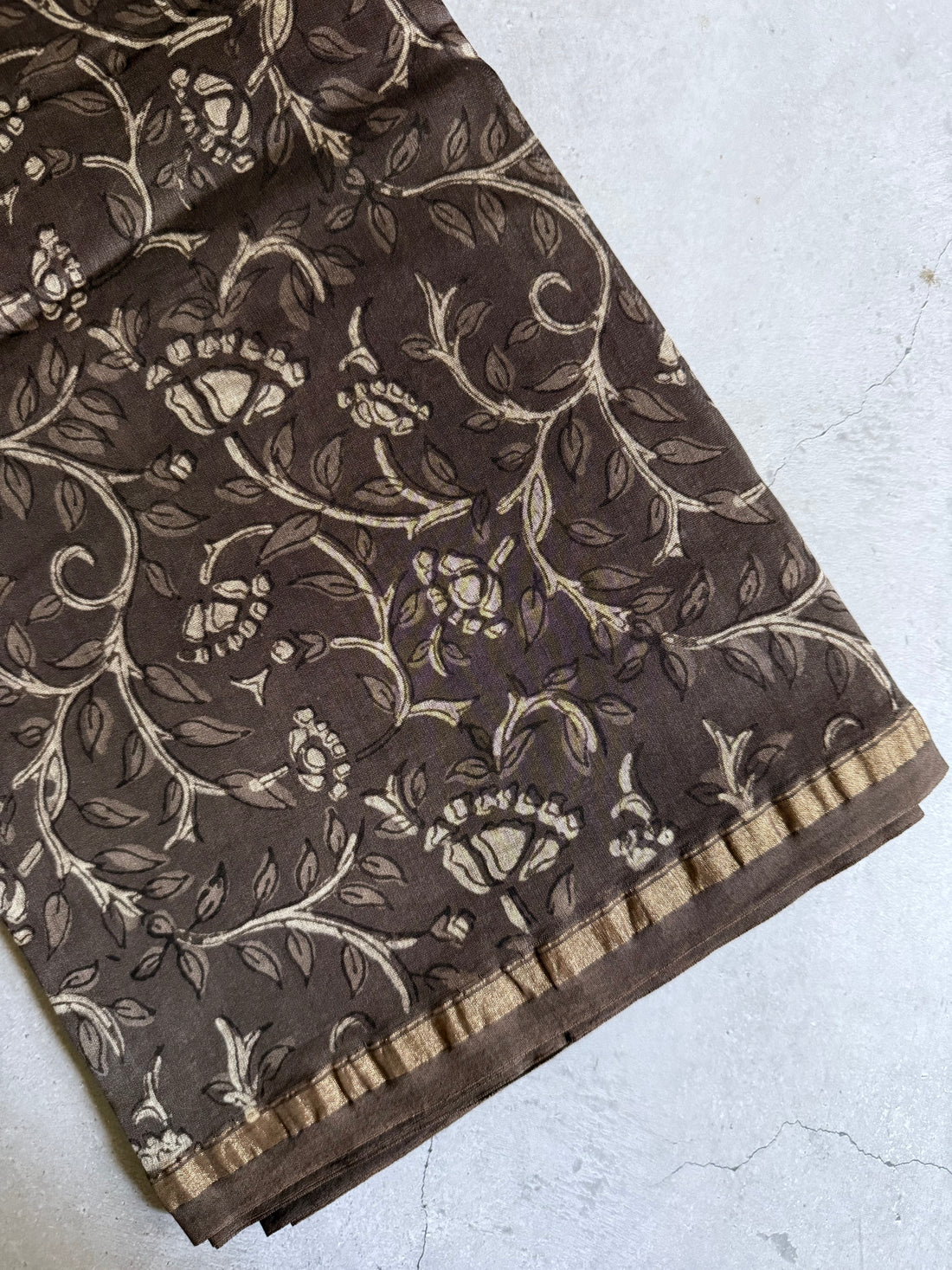 Chitraleela | Brown Akola Block Printed Chanderi Saree