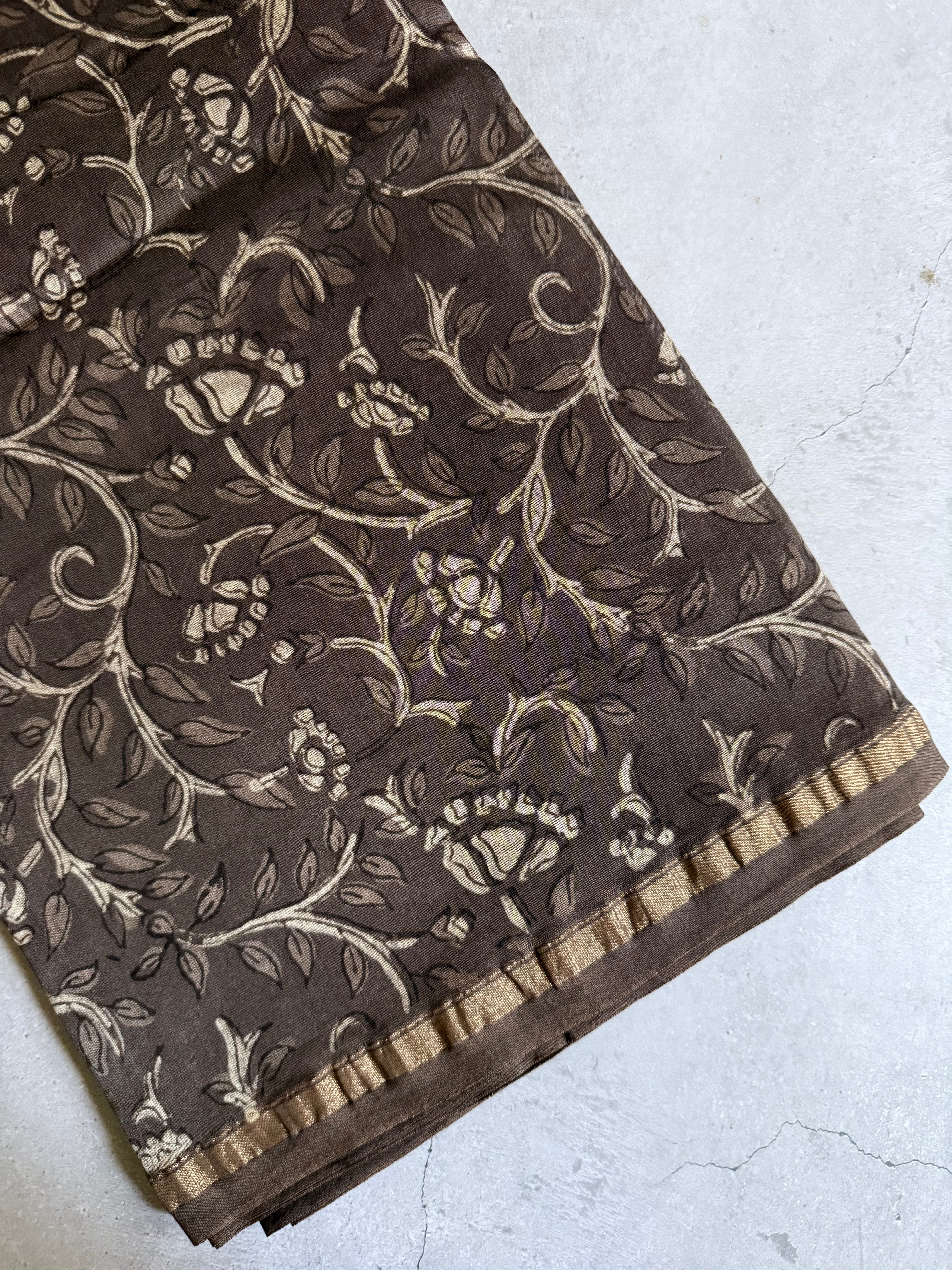 Chitraleela | Brown Akola Block Printed Chanderi Saree