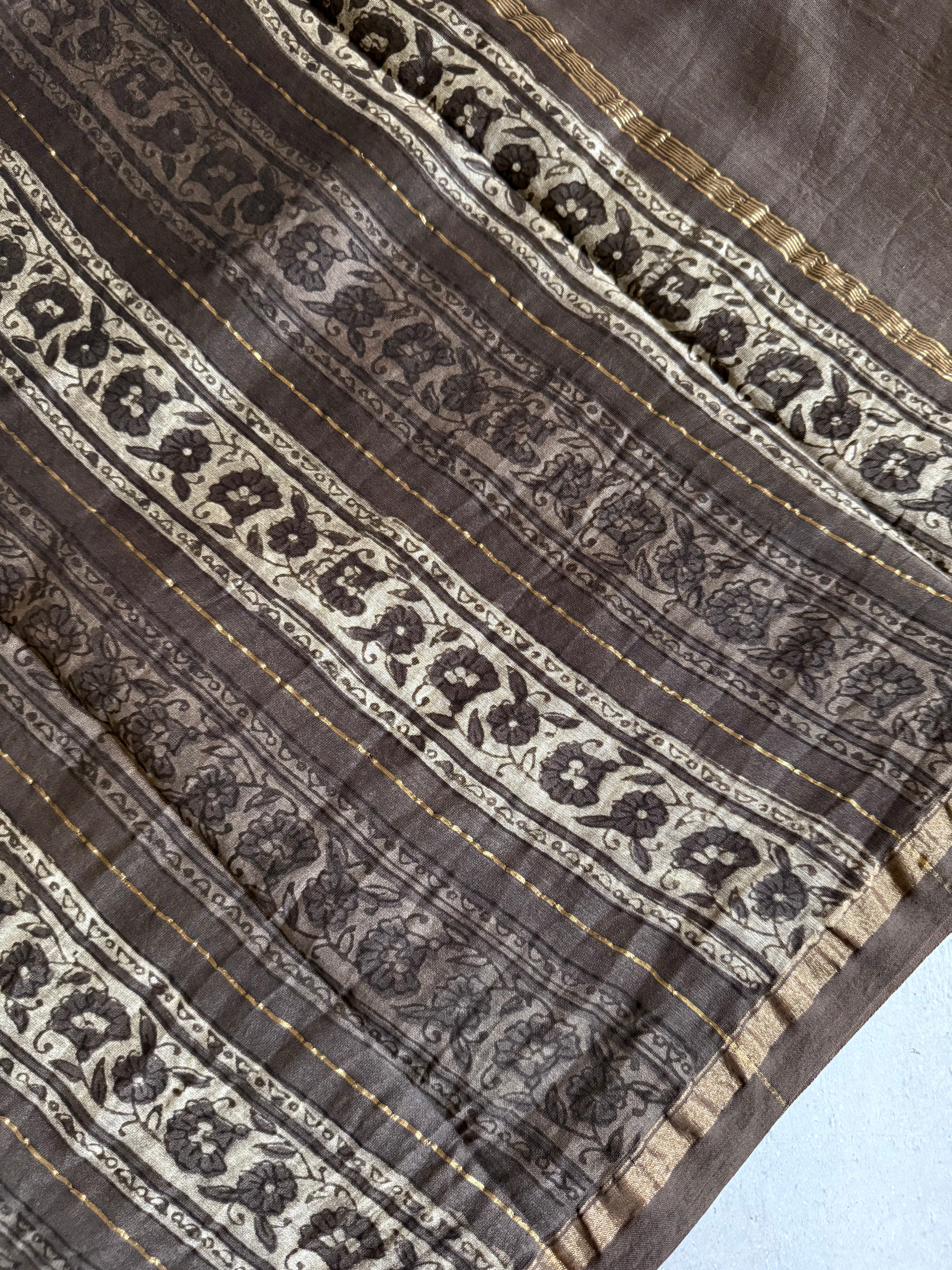 Chitraleela | Brown Akola Block Printed Chanderi Saree