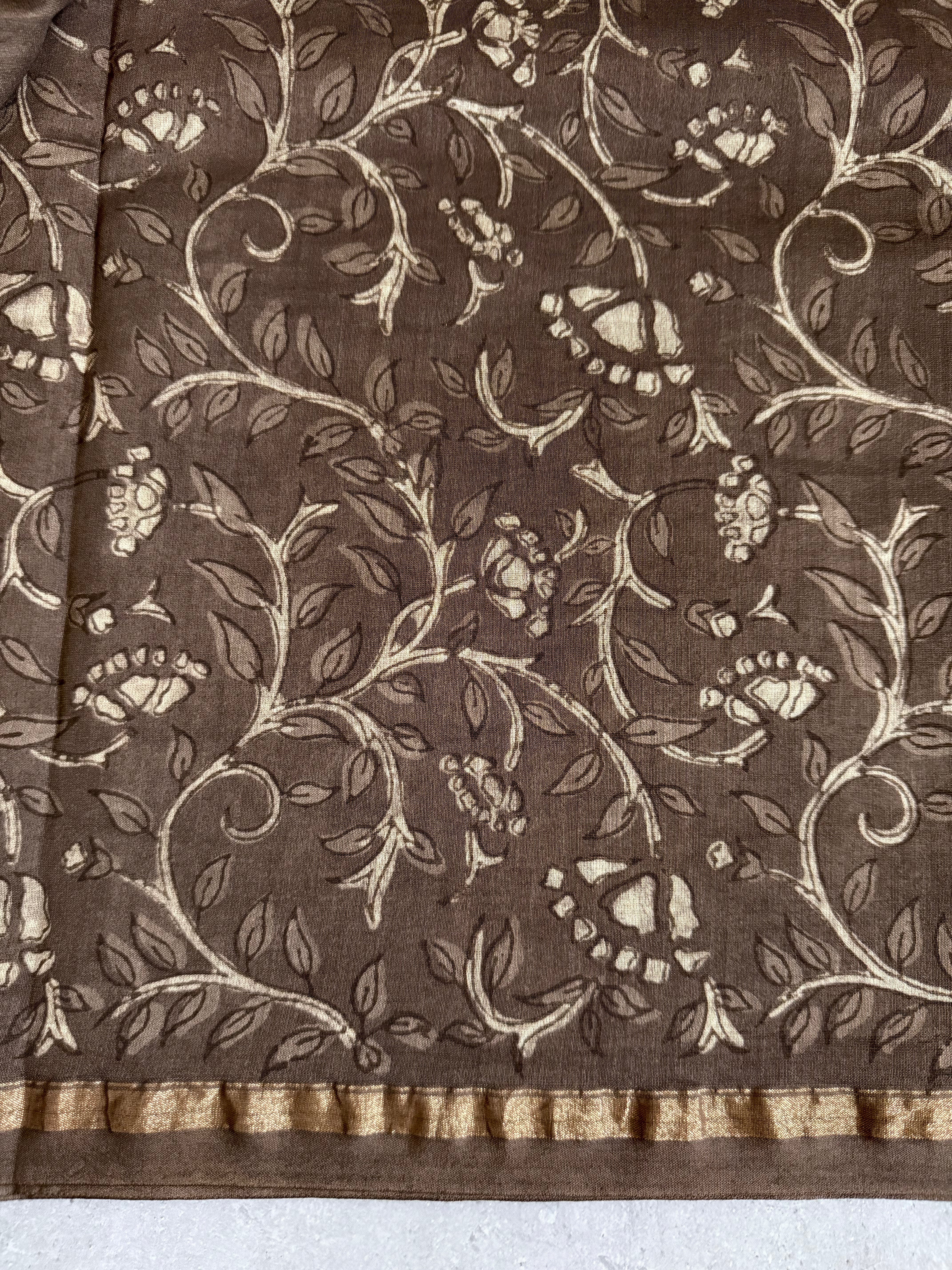 Chitraleela | Brown Akola Block Printed Chanderi Saree