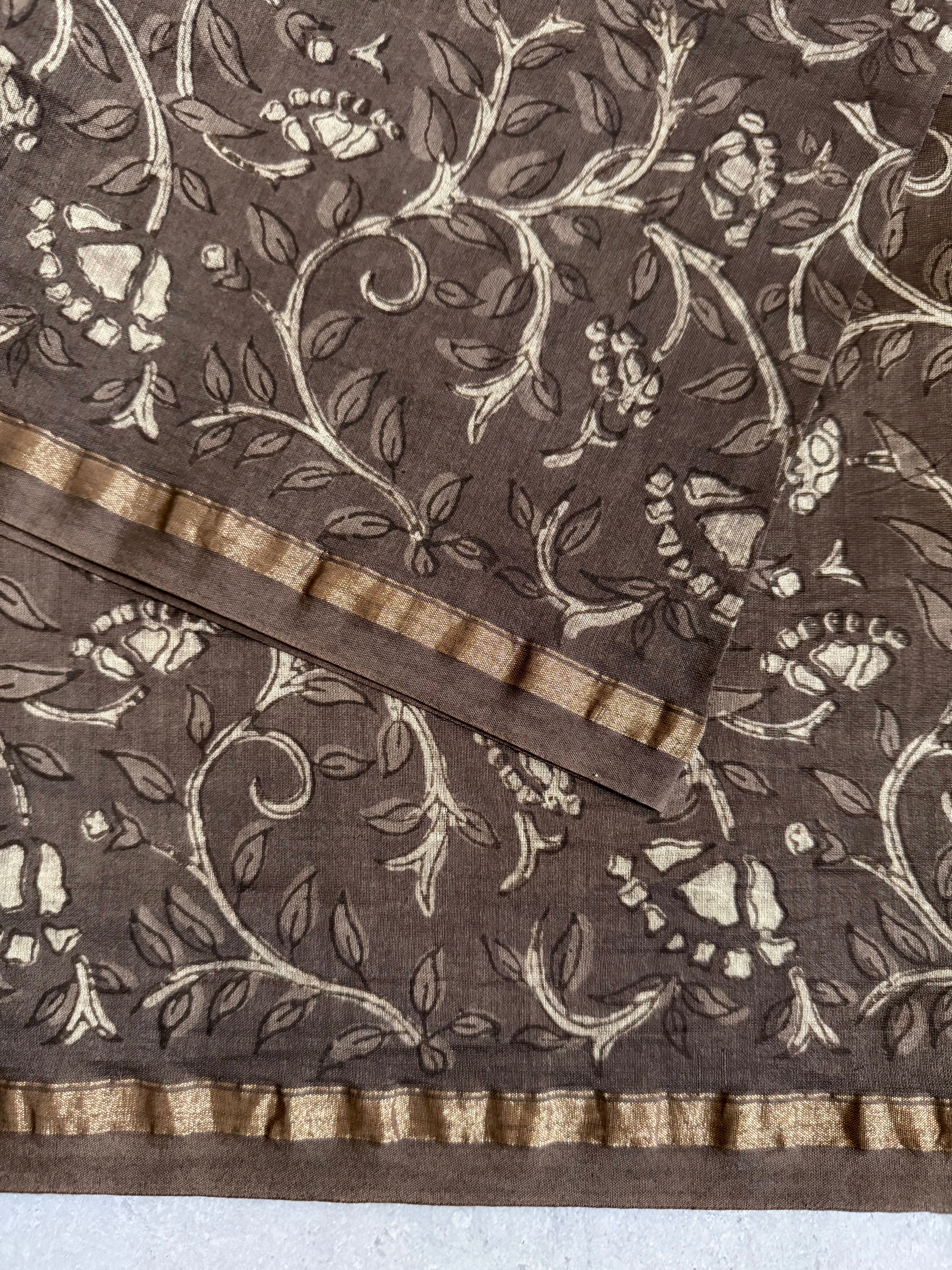 Chitraleela | Brown Akola Block Printed Chanderi Saree