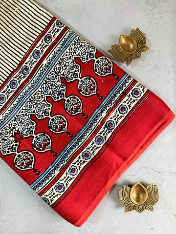 Avinashi | Authentic Block Printed Modal Silk Saree