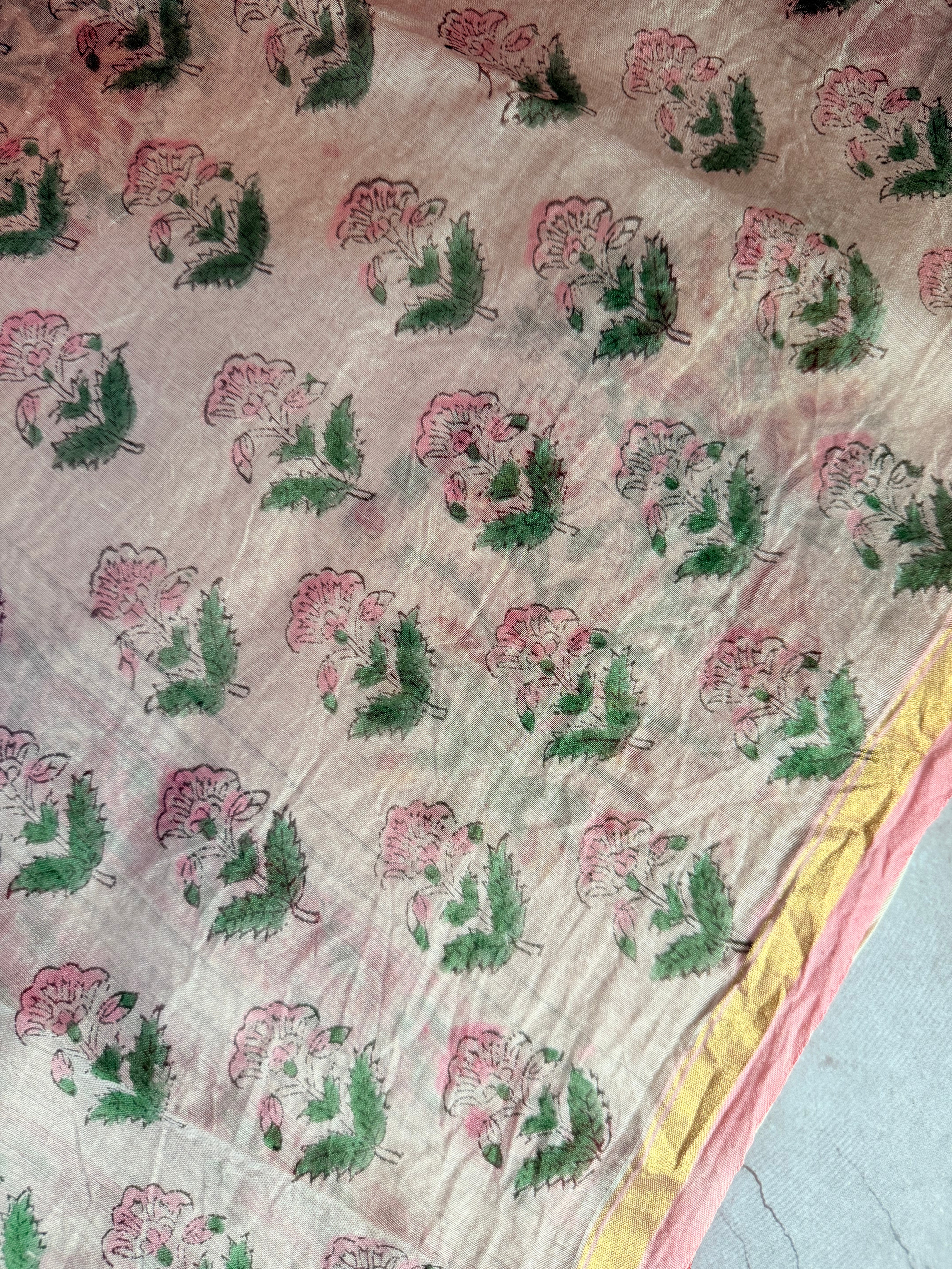 Mrinmayee | Pink Hand Block Printed Chanderi Saree