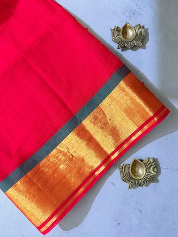 Jwala | Red and Gold Mul Cotton Saree