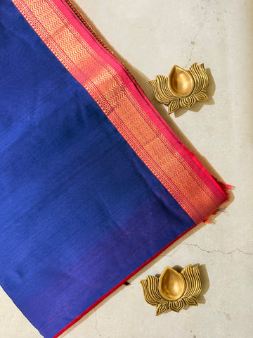 Gulnar| Royal Blue And Red Maheshwari Silk Cotton Saree