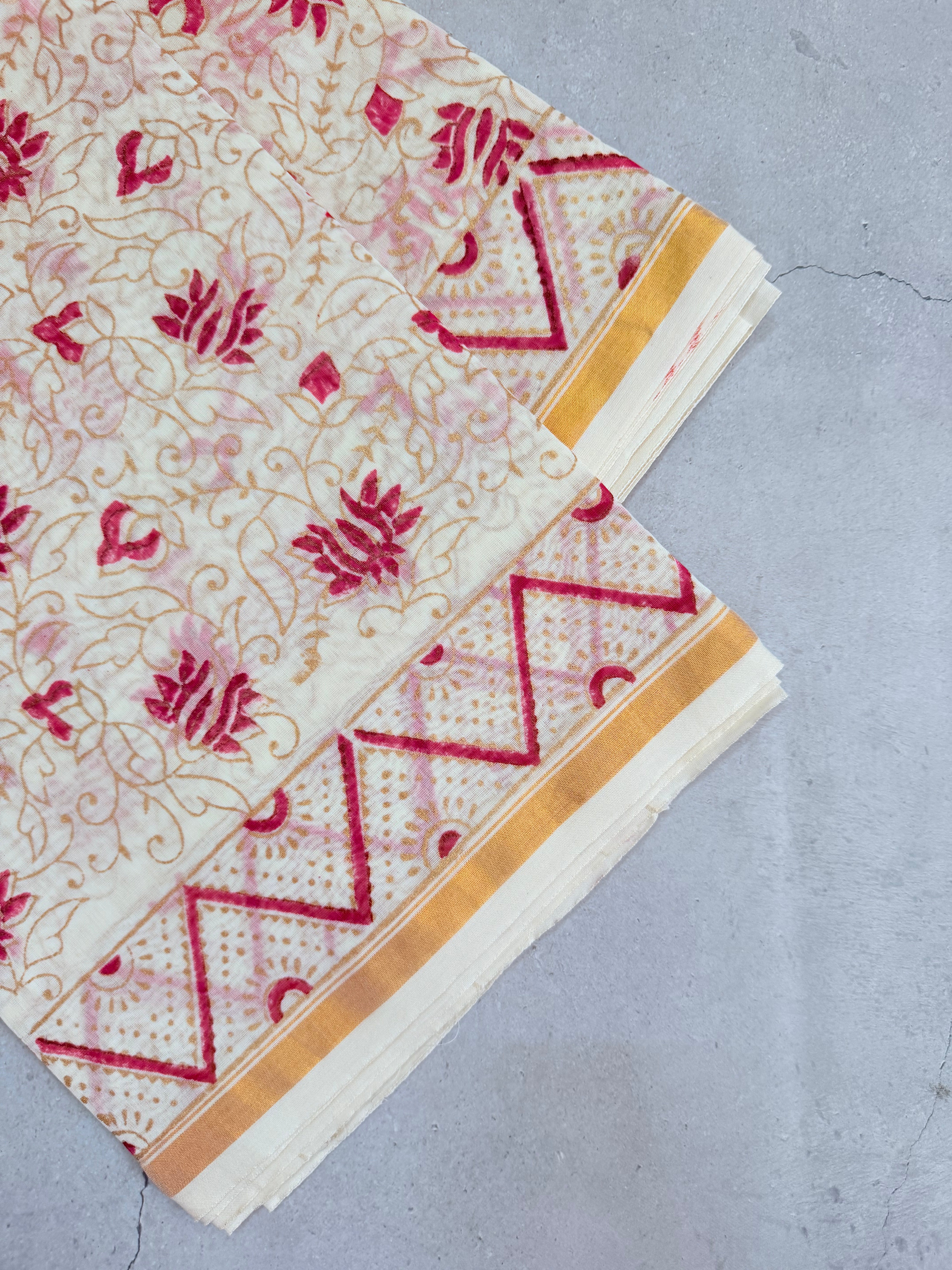 Tejini | White and Red Floral Block Printed Chanderi Saree