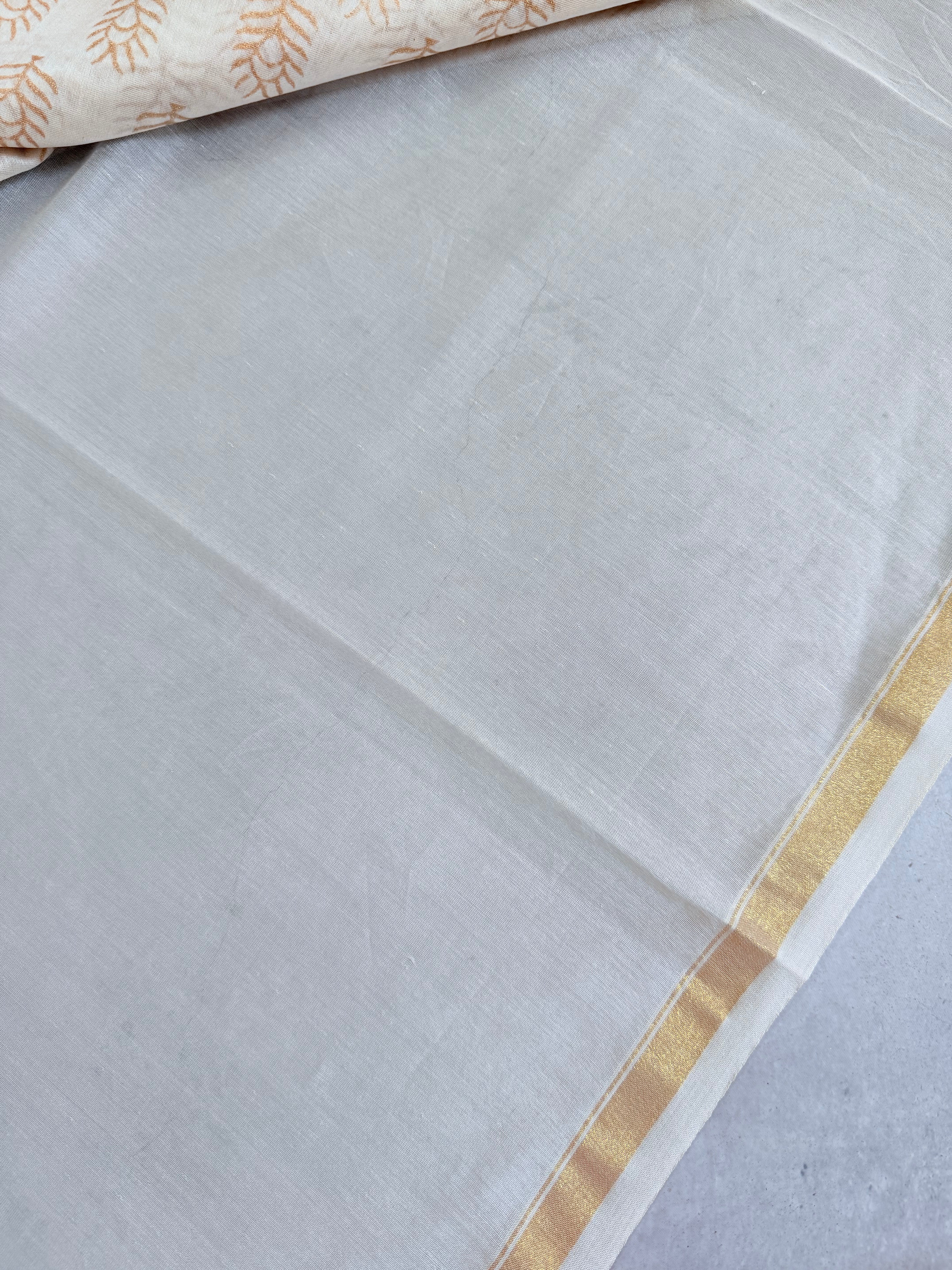 Sobita | White and Gold Floral Block Printed Chanderi Saree
