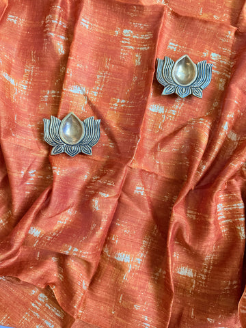 Orange and White Handwoven Chanderi Blouse Fabric