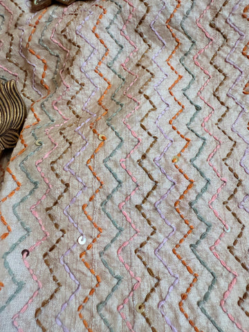 Zigzag Kutch Embroidered on Pure Desi Tussar Blouse Fabric