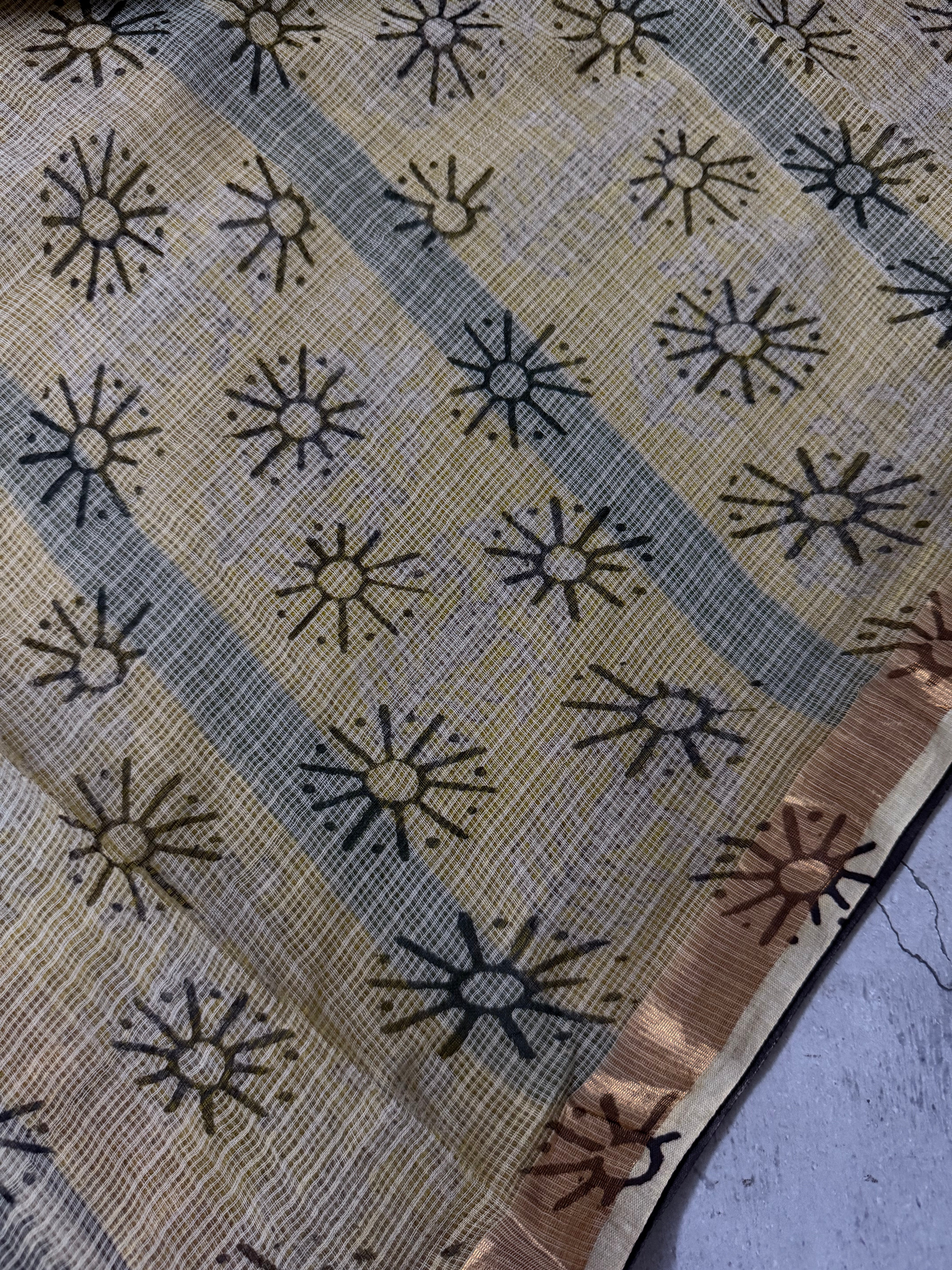 Kavisha | Blue Block Printed Kota Saree