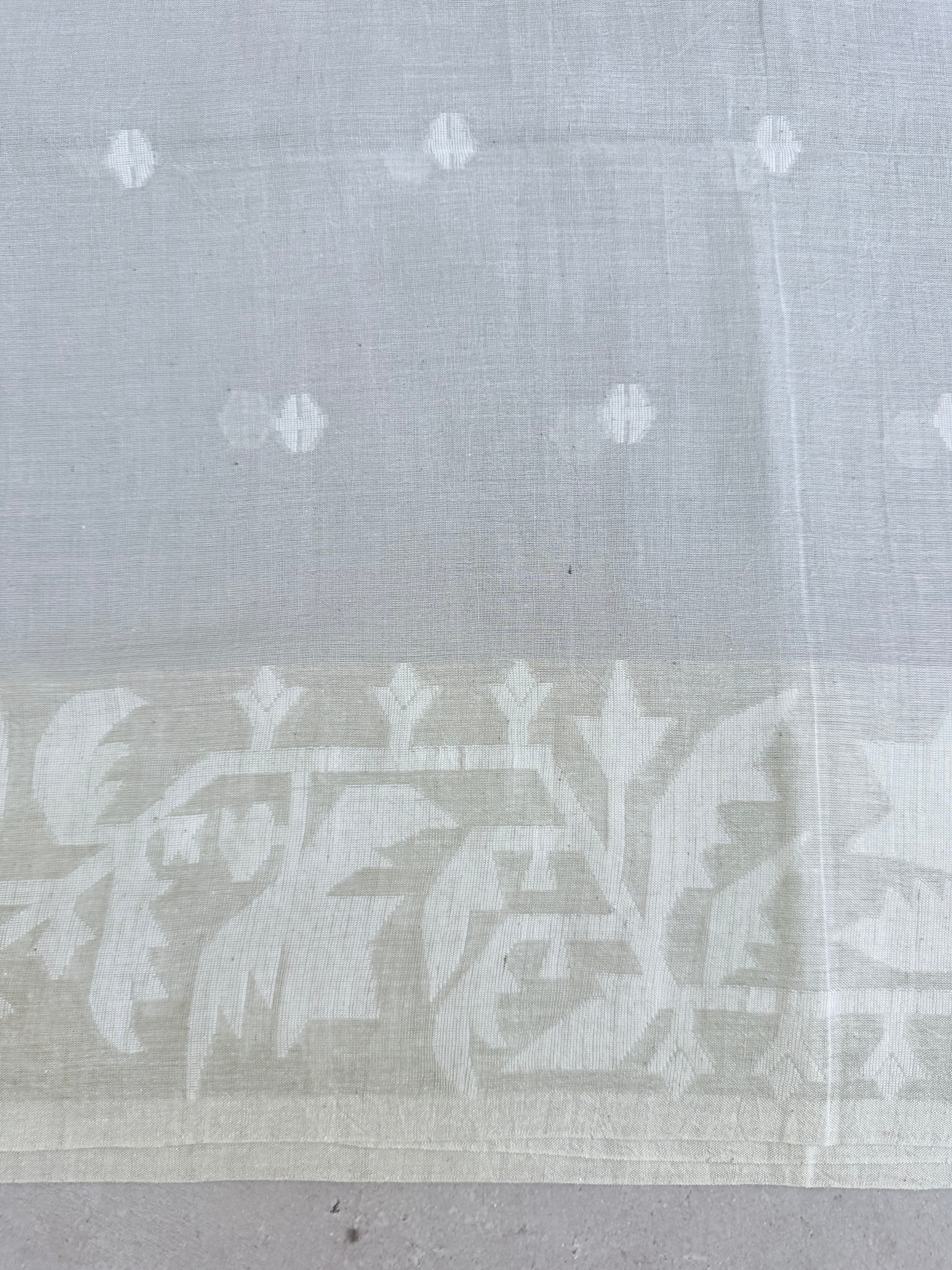 Kanagam | Pearl white and Grey Bengal Cotton Saree