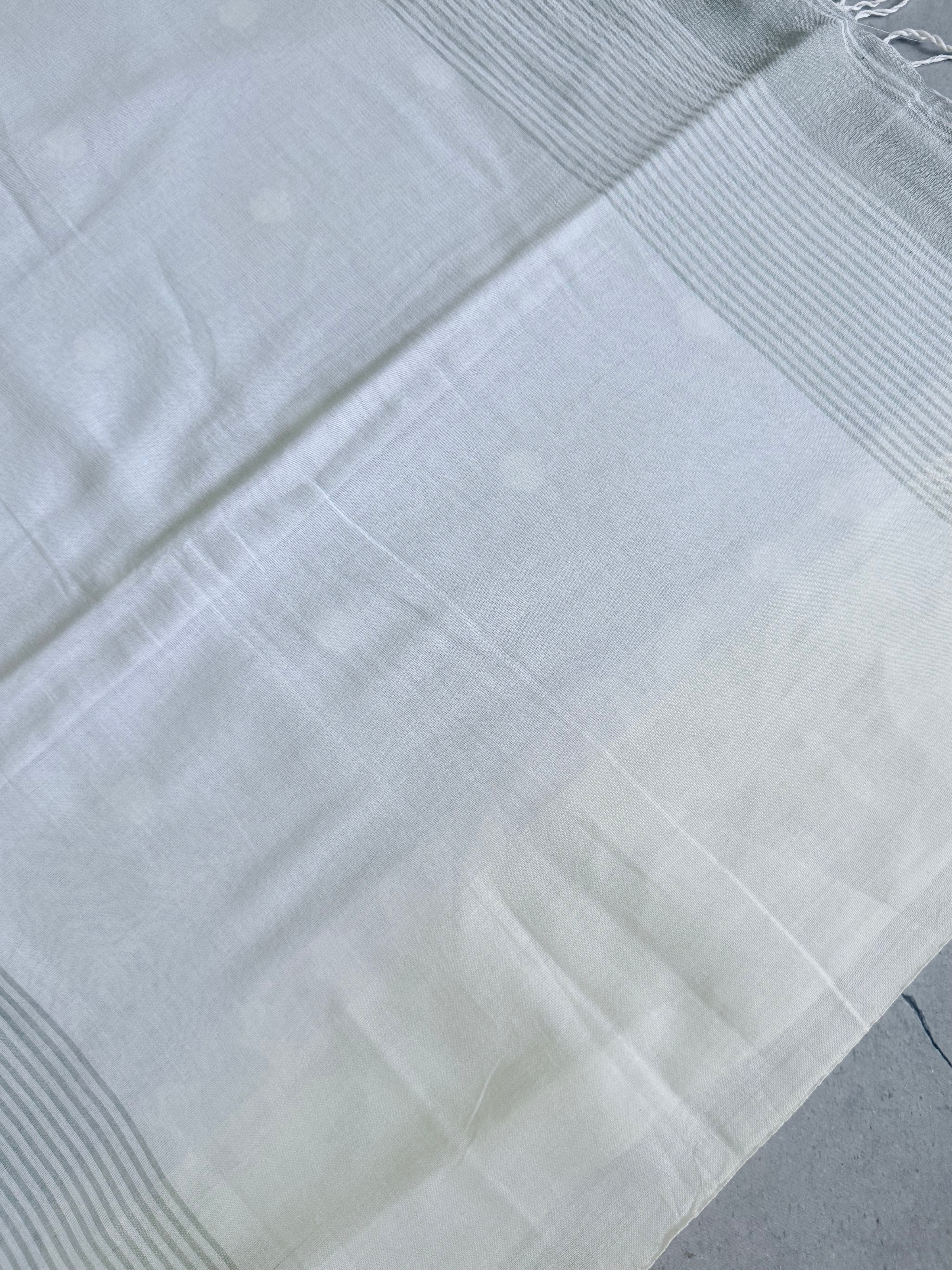 Kanagam | Pearl white and Grey Bengal Cotton Saree