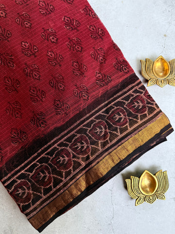 Sharada | Black and Red Block Printed Kota Saree