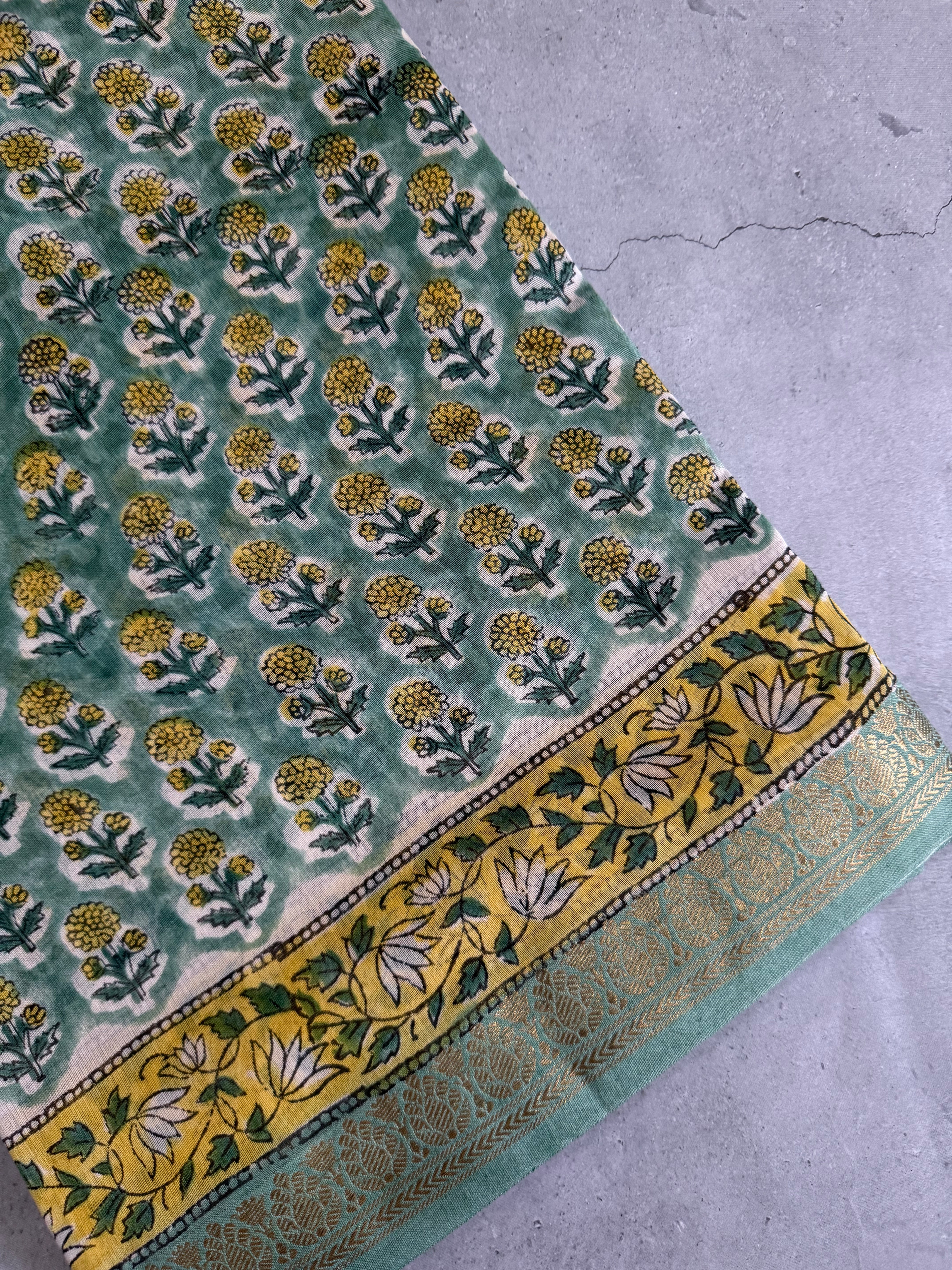 Shubhra | Pastle Green Block Printed Maheshwari Saree