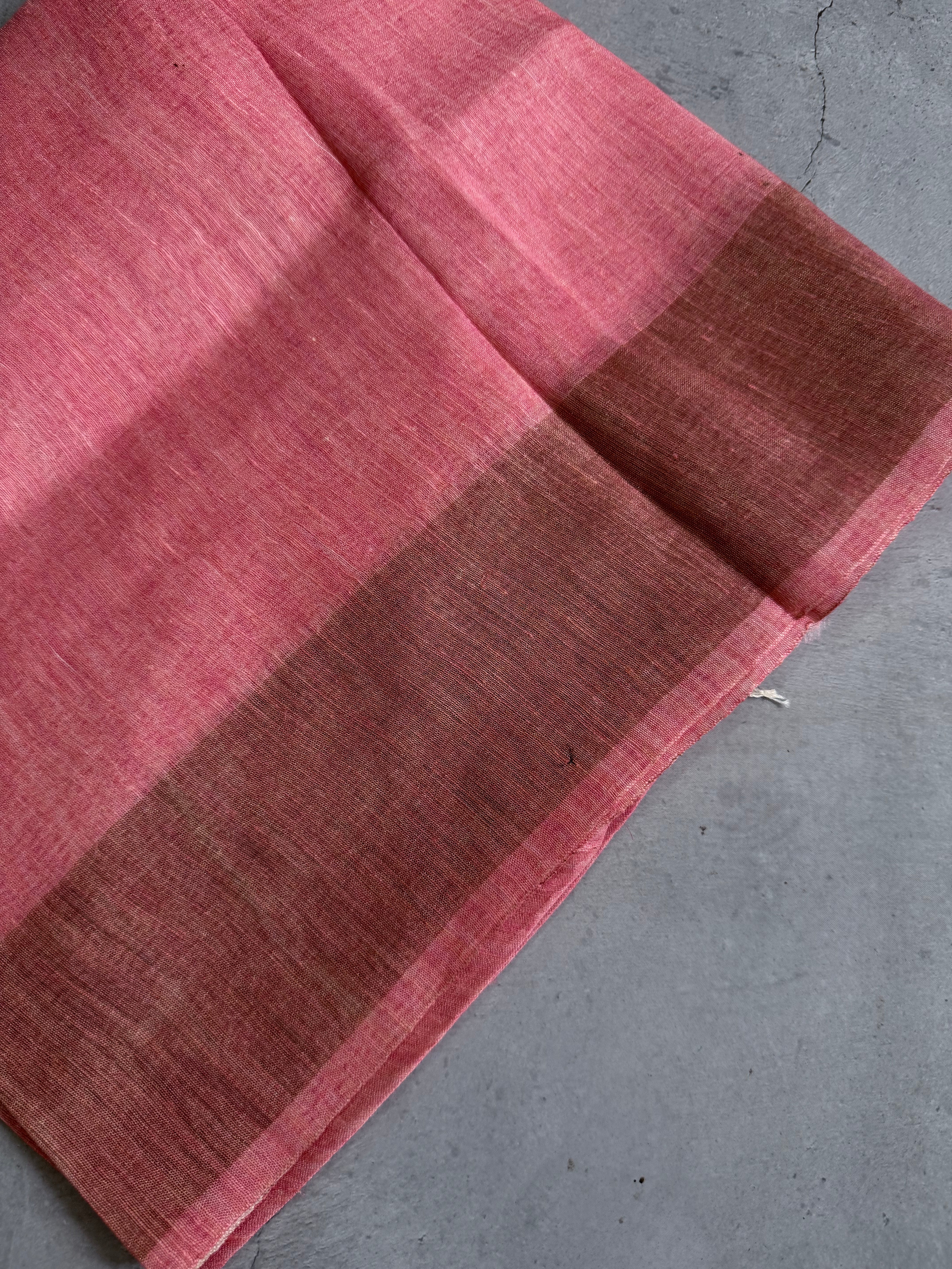 Mridula | Beige and Pink Floral Printed Linen Silk Saree
