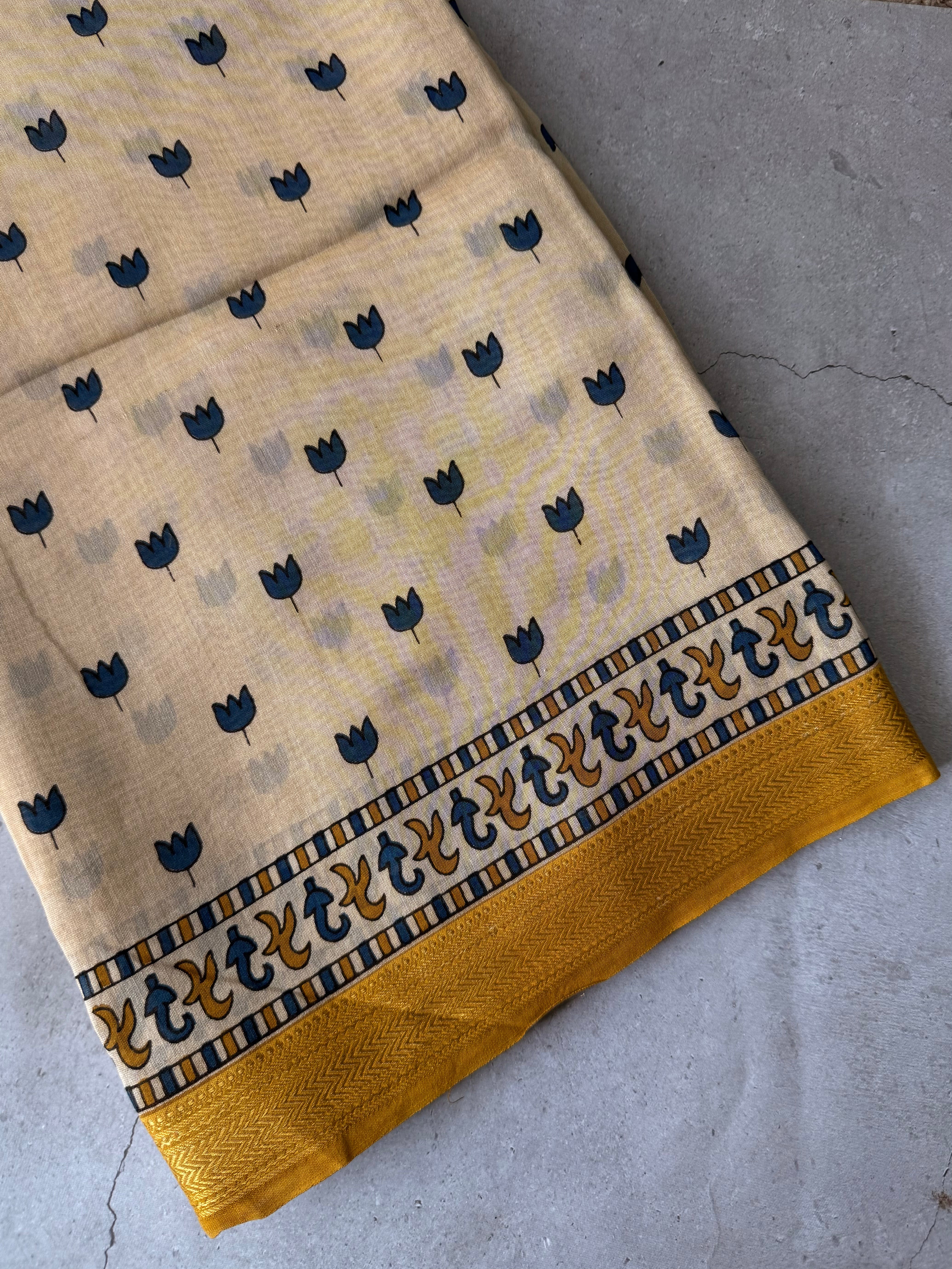 Malar | Off White Block Printed Maheshwari Saree