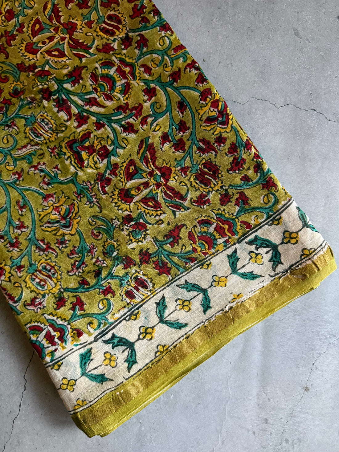 Mallika | Green Floral Block Printed Chanderi Saree