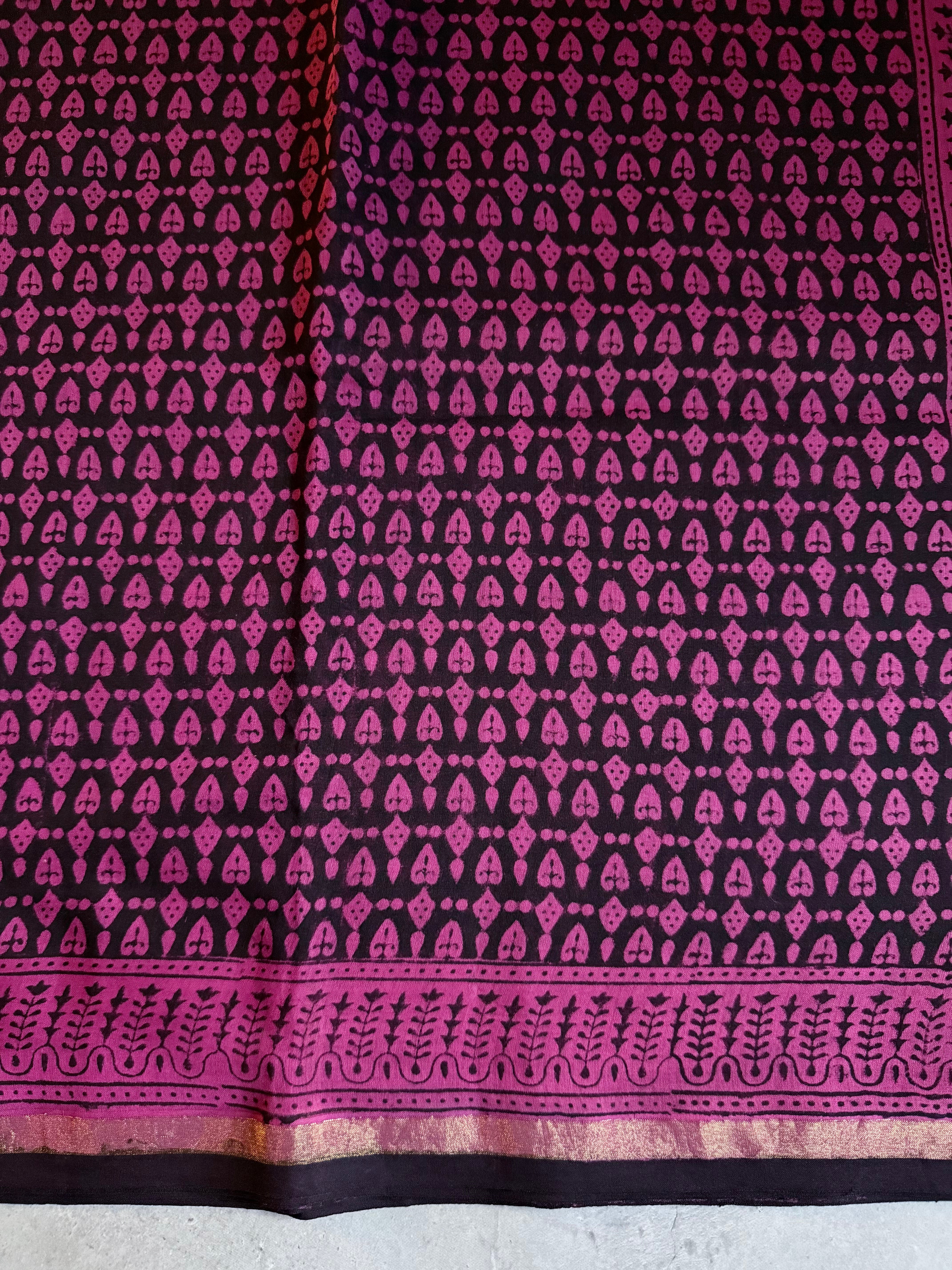 Kumudavalli | Pink and Black Bhag Printed Chanderi Saree