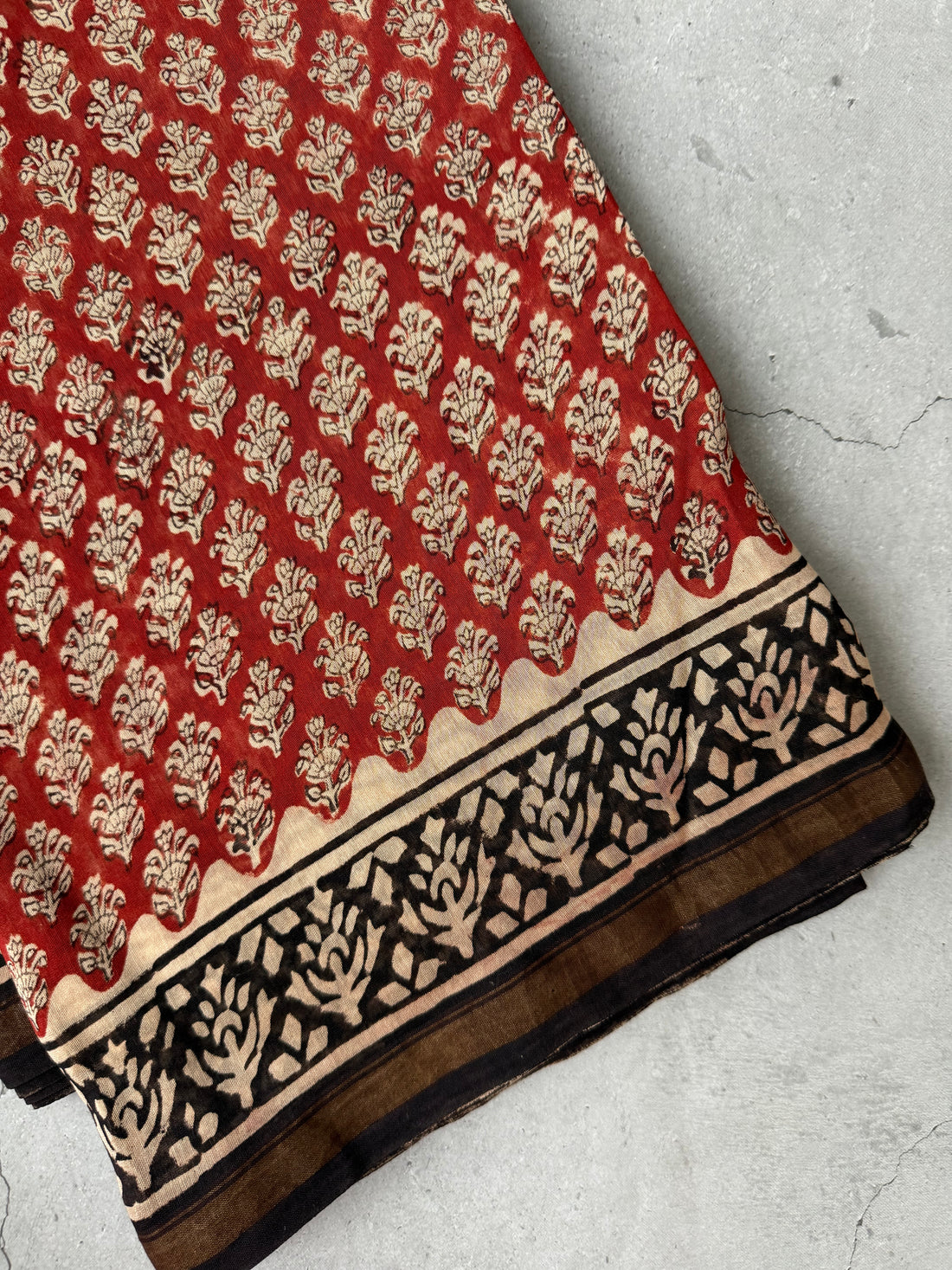 Mandaaram | Red Floral Block Printed Chanderi Saree