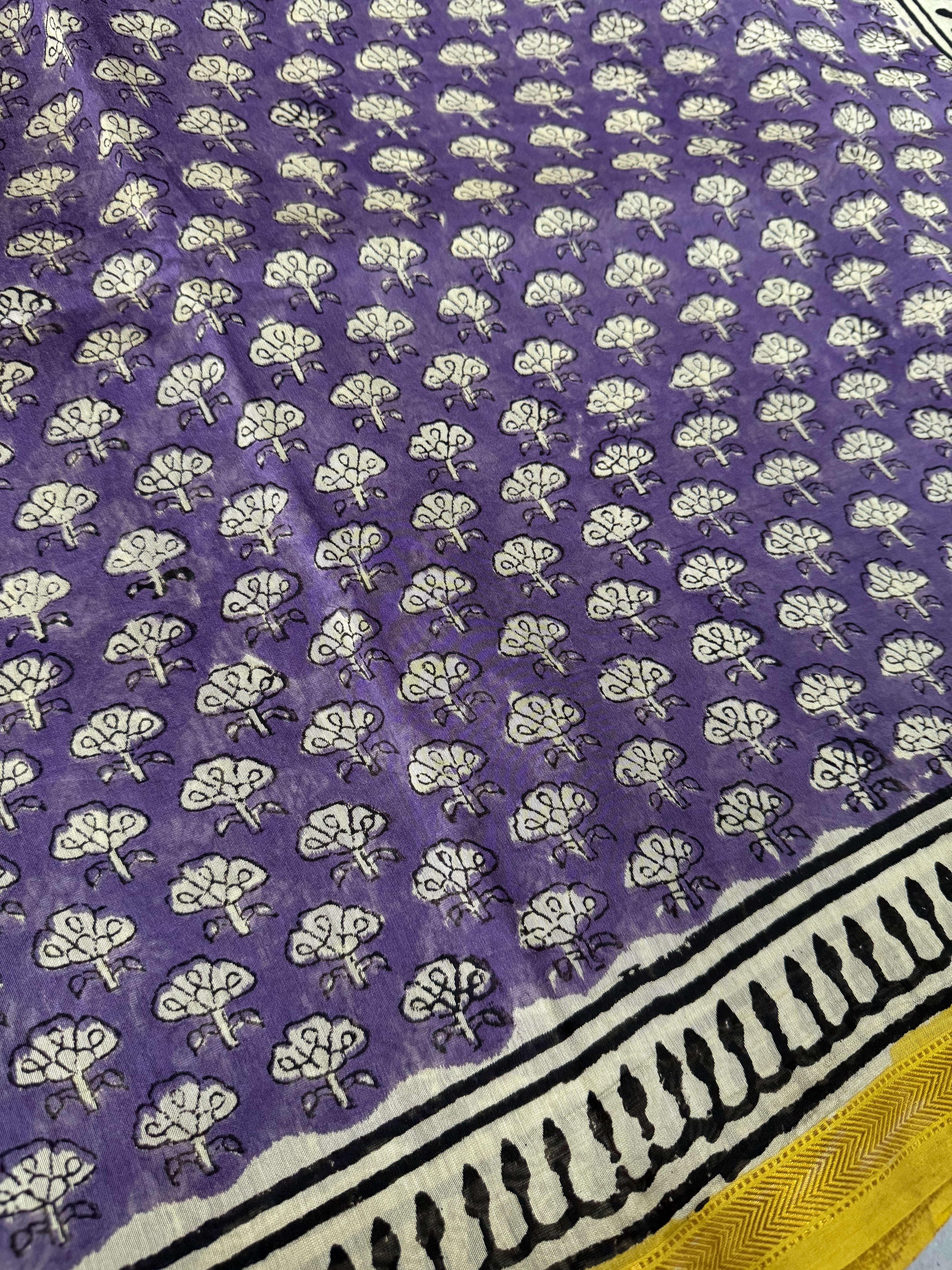 Souparnika | Purple Floral Block Printed Chanderi Saree
