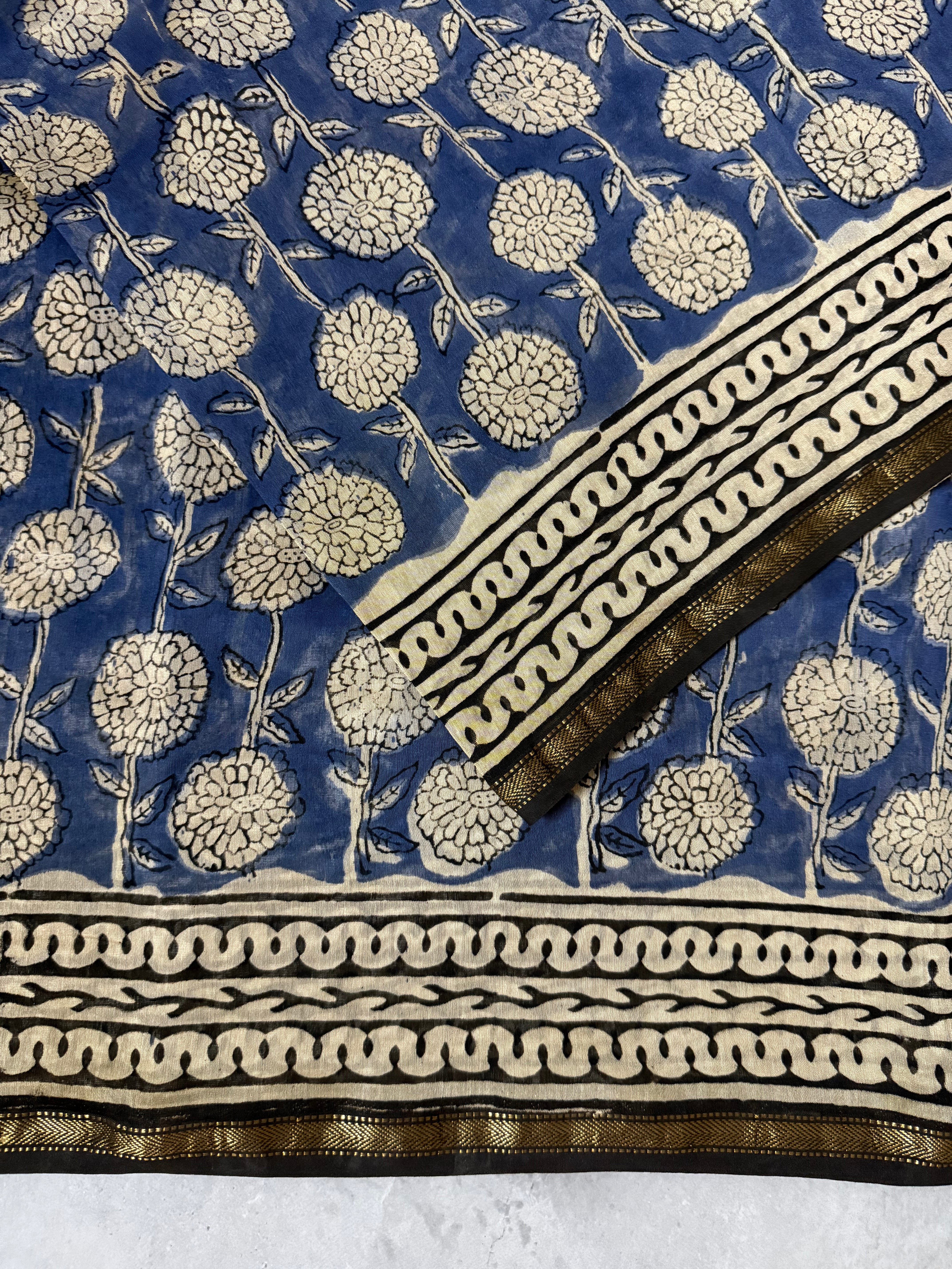 NandiVardhini | Powder Blue Block Printed Chanderi Saree