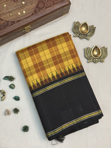 Sitaara | Mustard Yellow and Black Kanjivaram Silk Saree