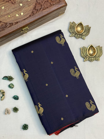 Shanaya | Navy Blue and Red Kanjivaram Silk Saree