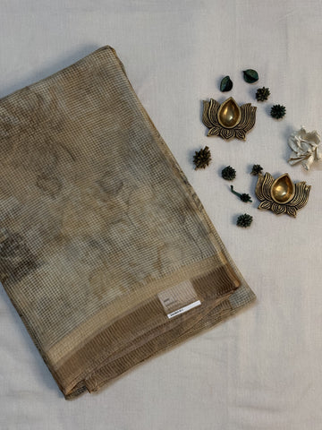Swarnima | Gold and Beige Floral Printed Kota Tussar Silk Saree