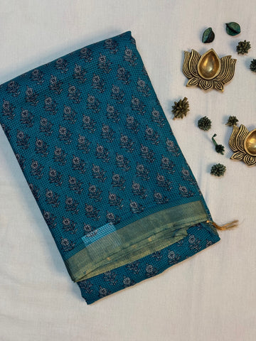 Thanuja | Green Floral Printed Kota Tussar Silk Saree
