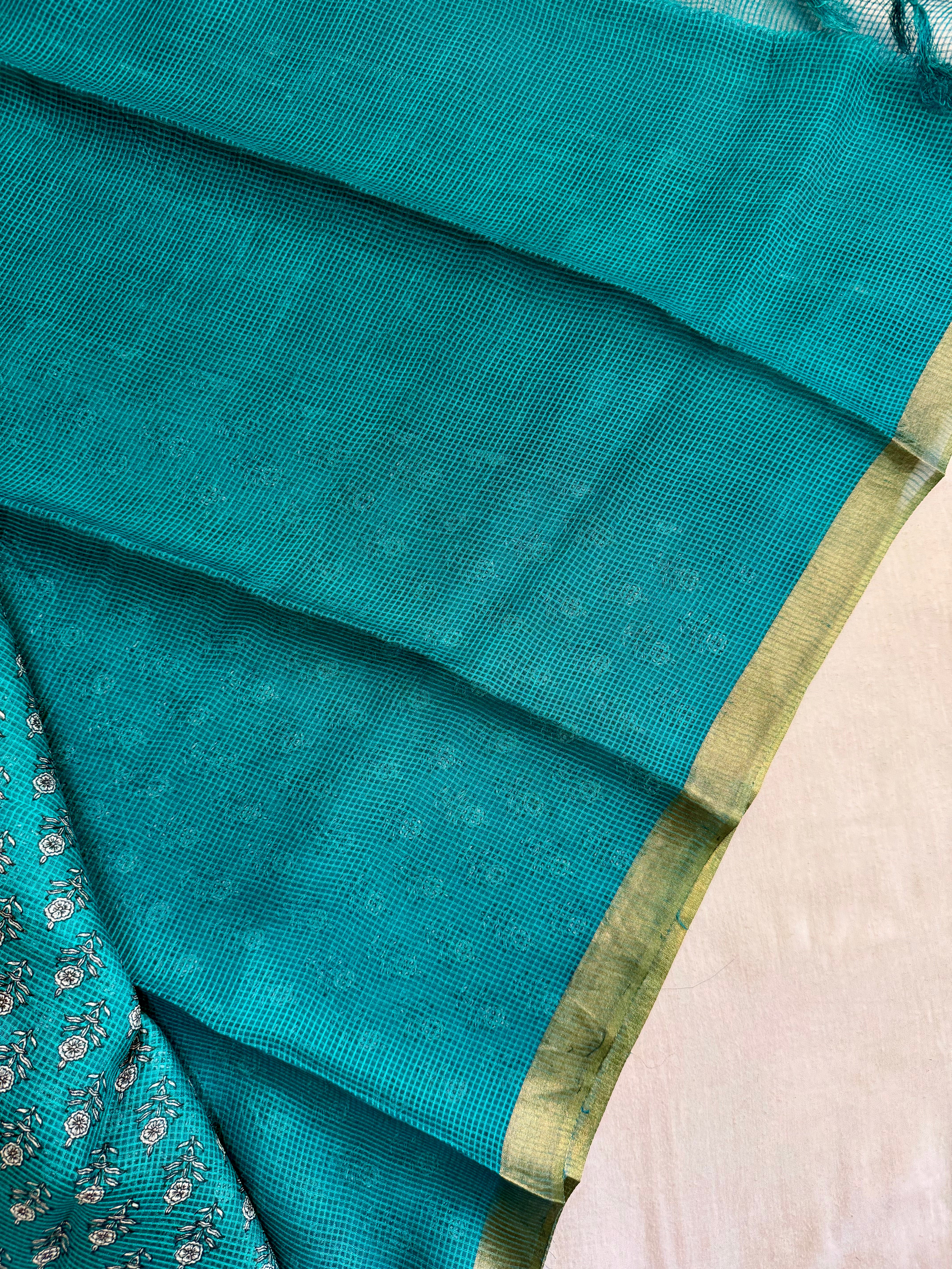Thanuja | Green Floral Printed Kota Tussar Silk Saree