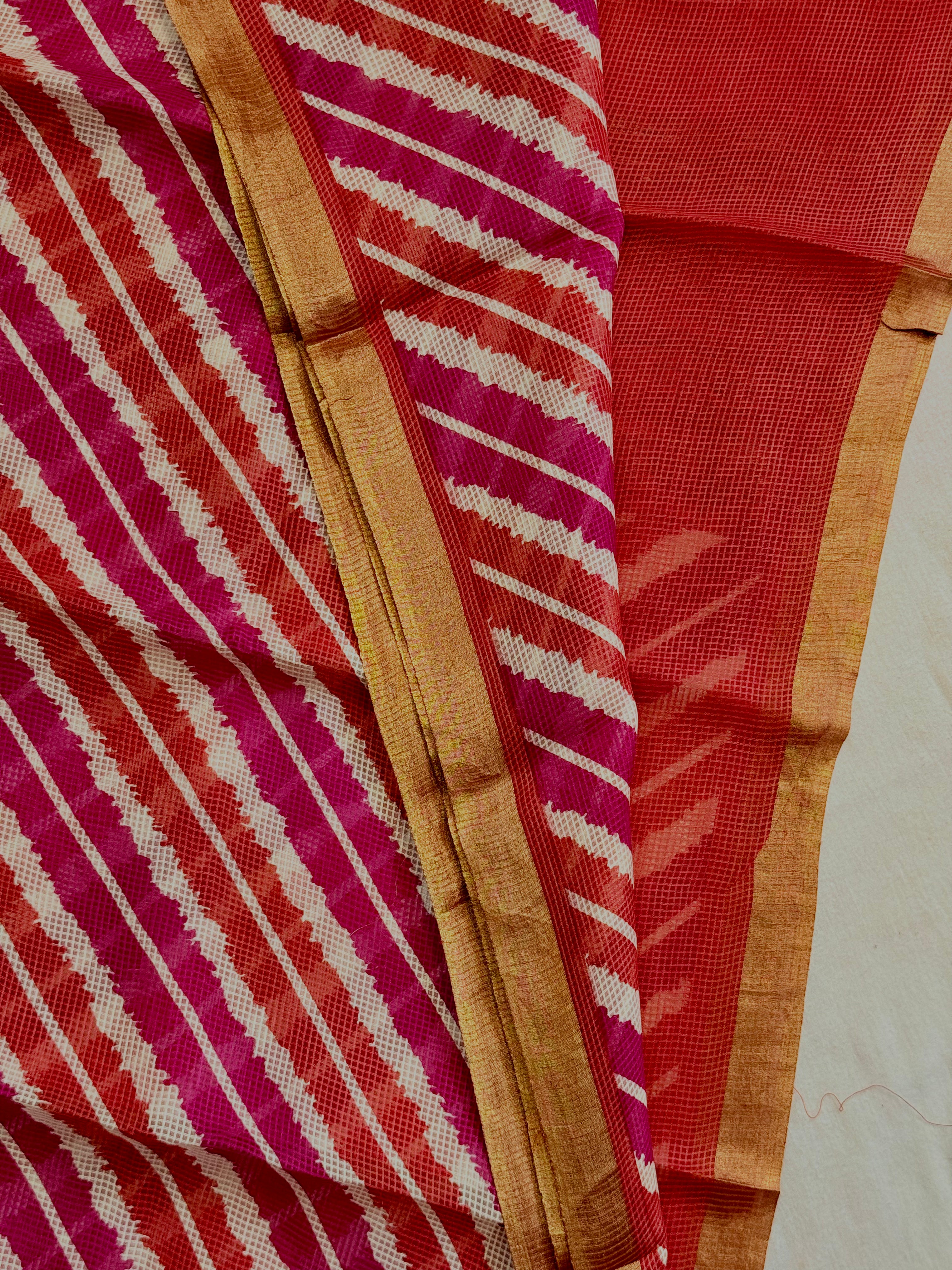 Heer | Pink and Orange Kota Tussar Silk Saree